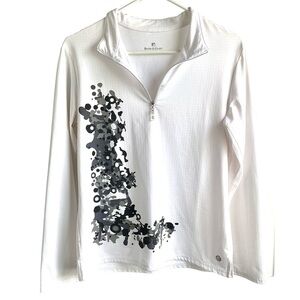 Bette & Court Performance Top Half Zip Mesh Long Sleeve White SzM Abstract
